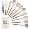 Axyaa 12PCS Silicone Kitchen Utensils Set with Wooden Handle - Non-Stick Cookware & Egg Beaters