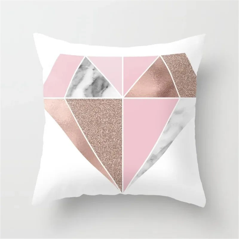Pink Glitter Letter Flower Geometric Cushion Cover by Axyaa