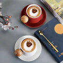 Axyaa Wooden Ceramic Coffee Cup Saucer Set - Modern Tea Dessert Mug