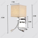Axyaa LED Fabric Lampshade Wall Light with USB Charging Port & Adjustable Angle