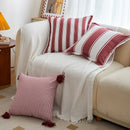 Axyaa Striped Tassel Pillowcase – Red White Plain Cojines Cover