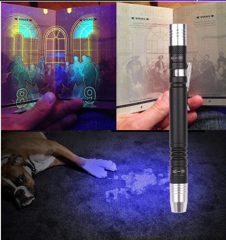 Axya UV Pen Light 395nm White/Purple Flashlight Ultra Violet Torch.