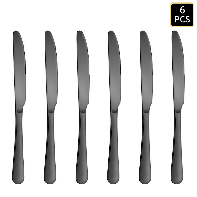 Axyaa Black Stainless Steel Cutlery Set - Knife, Fork, Spoon - 24pcs Home Hotel