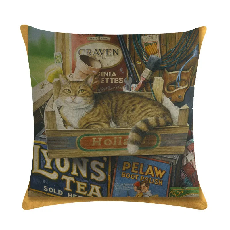 Axyaa Cat Series Linen Pillowcase 45x45cm