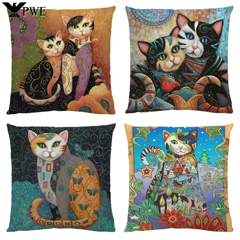Axyaa Retro Cat Pillow Cover for Sofa Decor, Boho Style Pillowcase
