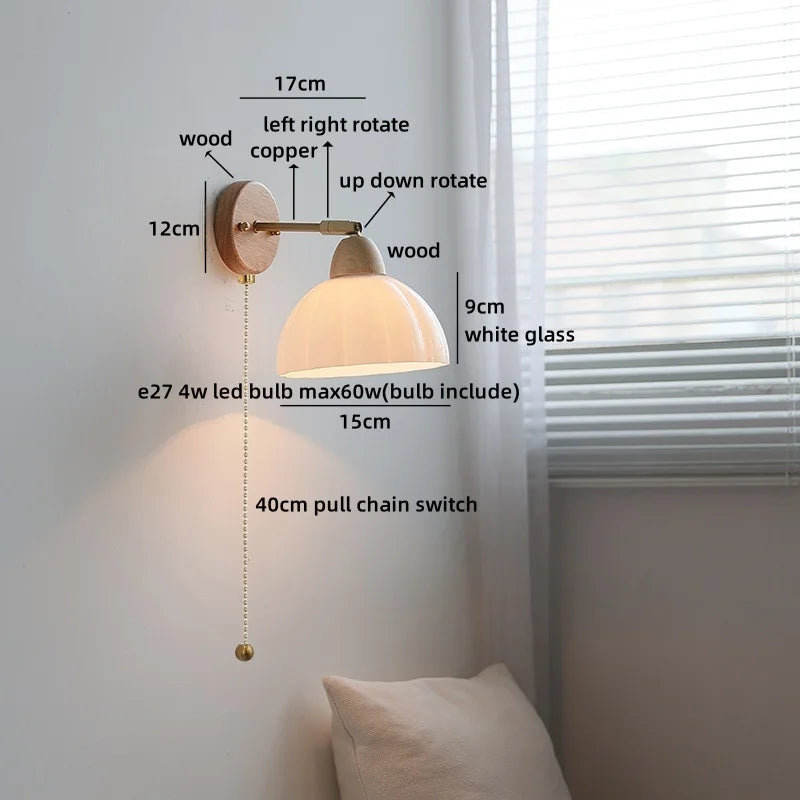 Axyaa White Ceramic LED Wall Sconce – Wooden Socket Stair Wall Light