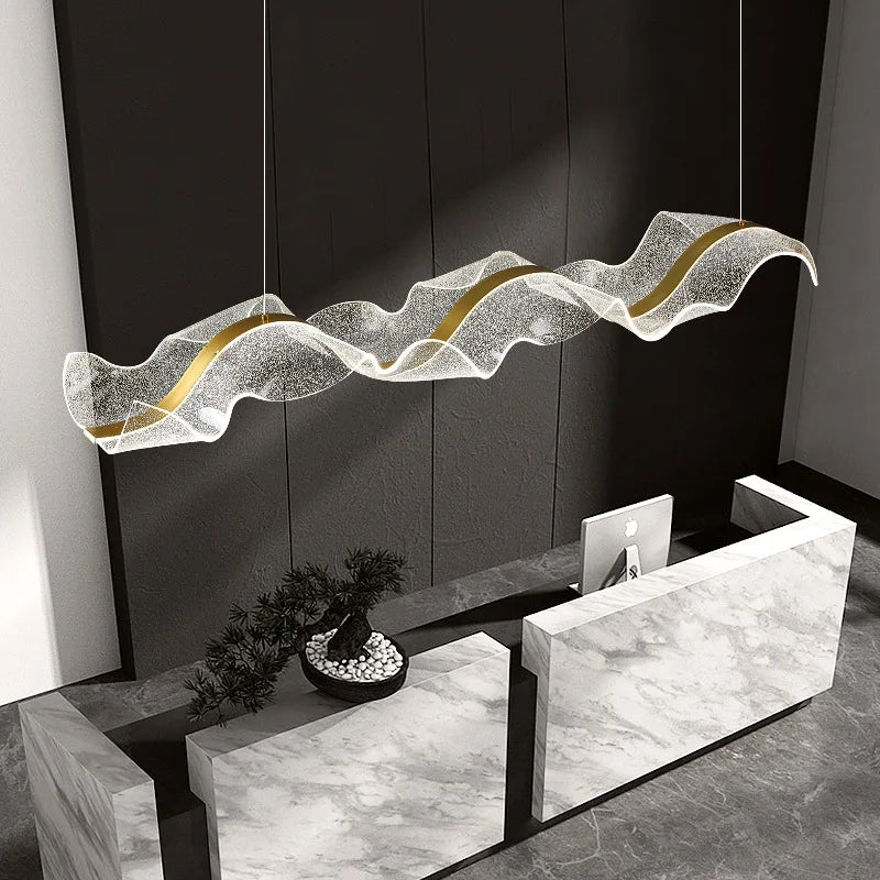 Axyaa Wave Gold Acrylic LED Pendant Lamps for Dining Room Office Chandelier