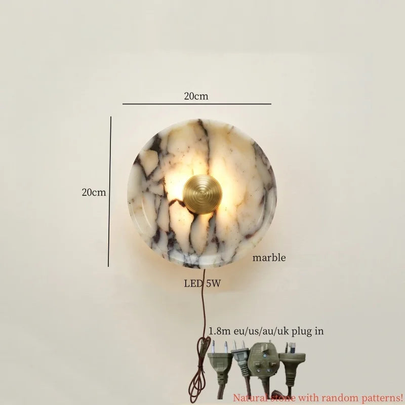 Axyaa Circular Marble LED Wall Lamps Nordic Minimalism Living Room Lights