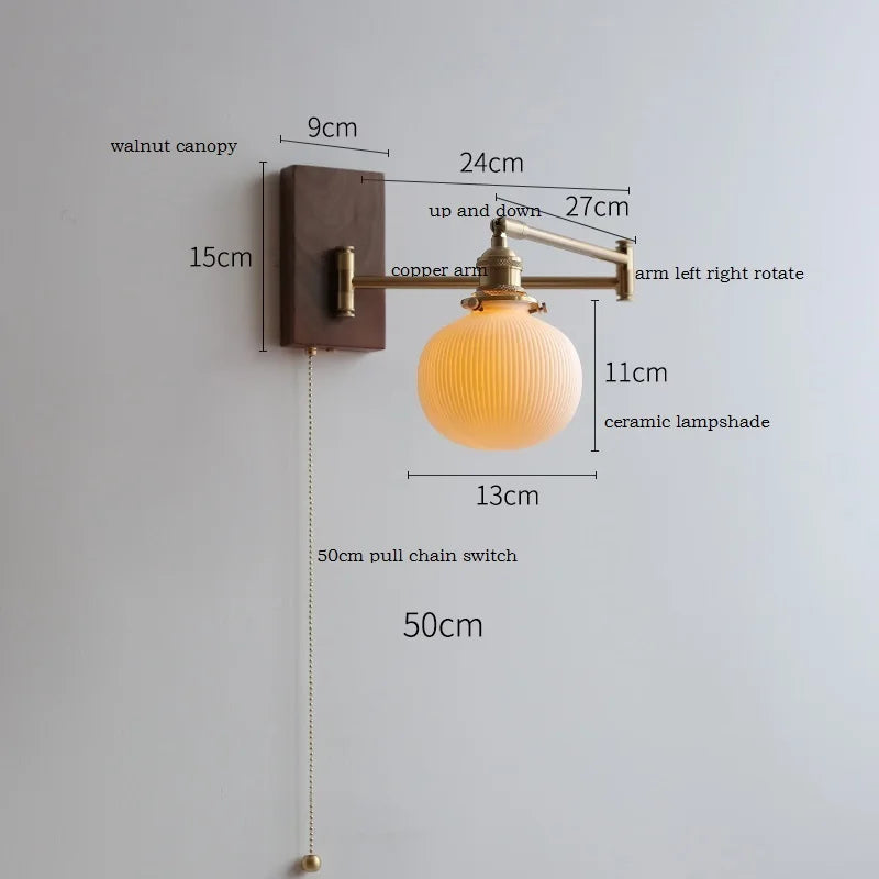 Axyaa Wood Canopy LED Wall Lamp with Pull Chain Switch