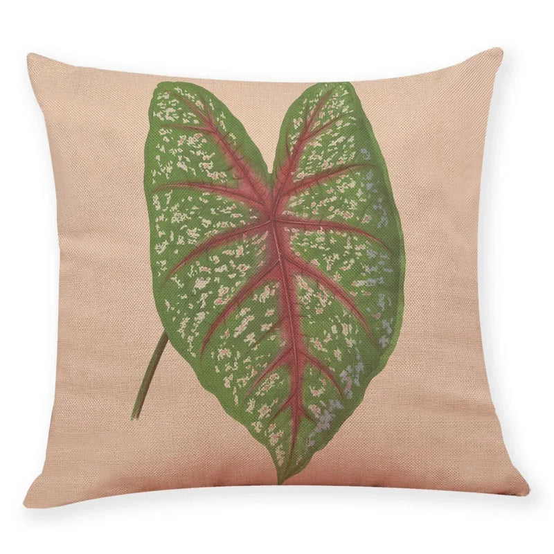 Axyaa Big Leaf Pattern Linen Pillowcase 45x45cm for Car Sofa Home Décor