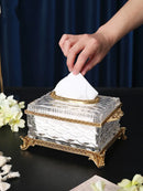 Axya Crystal Glass Tissue Box: Vintage Golden Brass Holder for Home and Kitchen