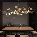 Axyaa Copper Swallow Chandelier with Glass Flower Pendant for Dining Room & Living Room
