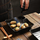 Axyaa Square Ceramic Dumpling Plate with Vinegar Grid - Japanese Style Home & Restaurant