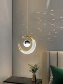 Axyaa Gold Moon Bedside Pendant Light, Adjustable Shade for Dining Room & Bedroom