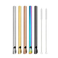 Axyaa 304 Stainless Steel Reusable 5Pcs Bubble Tea Straw Set with Brush and Spoon