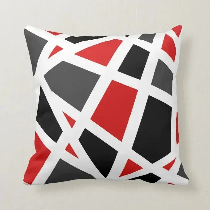 Axyaa Retro Geometric Lines Pillow Cover Set — Red & Black, Sofa Decor & Home Accent