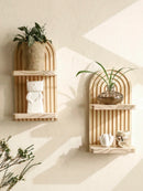 Axyaa 2-Tier Arch Wooden Wall Shelf - Home Decor Storage Rack for Plant Display