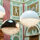 Axyaa Luxury Crystal Chandelier Black White LED Round Light for Living Dining Room