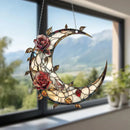 Axyaa Moon & Red Rose Flower Window Hanging Ornaments Suncatcher Floral Decor
