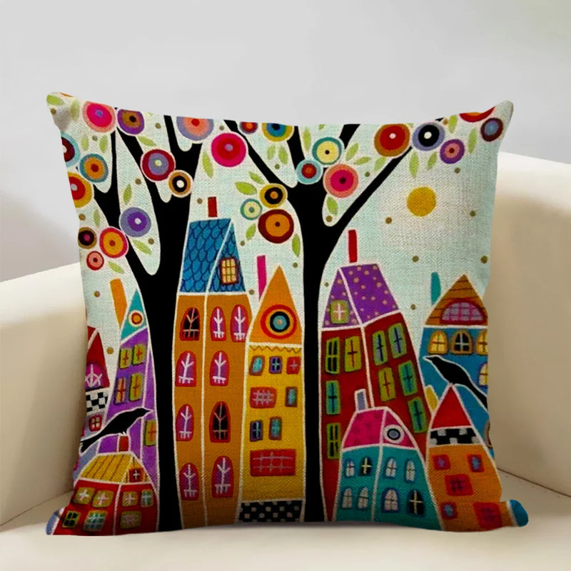Hand-Painted Retro Country Linen Cushion Cover by Axyaa