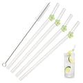 Axyaa Glass Bent Straws Set with Brush - 5Pcs Flower Design