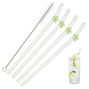 Axyaa Glass Bent Straws Set with Brush - 5Pcs Flower Design