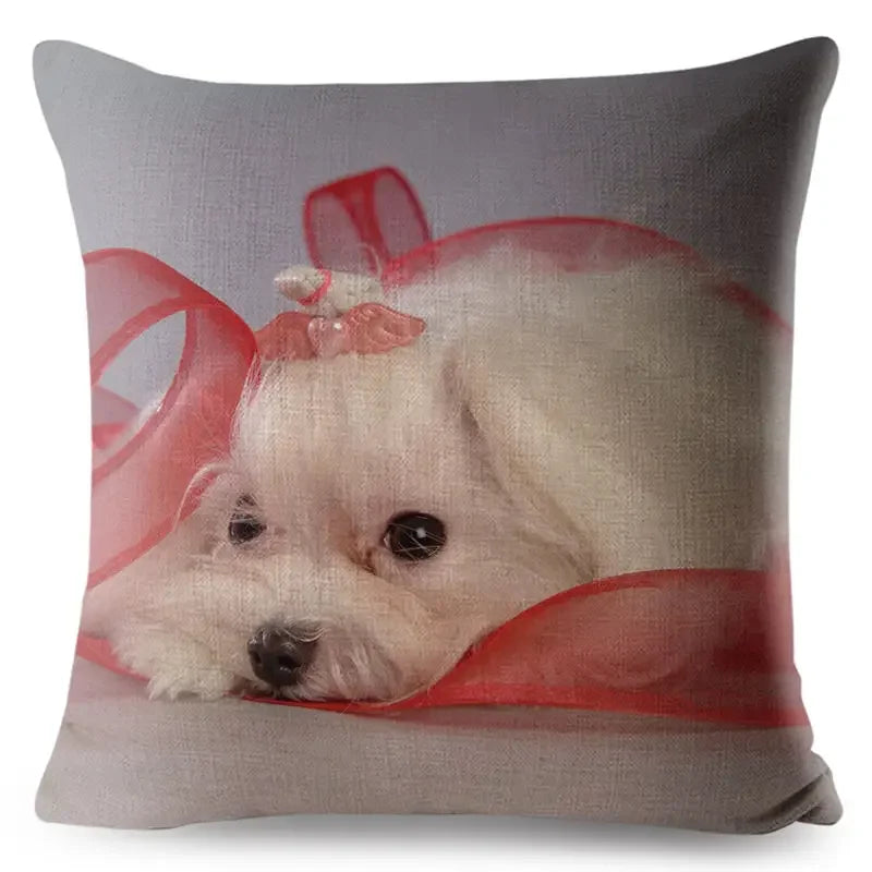 Maltese Dog Pillow Cover by Axyaa - Decorative Cushion Case for Home and Car
