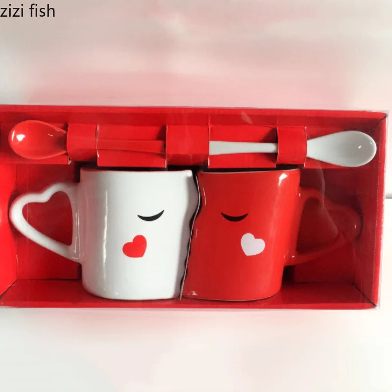 Axya Couple Ceramic Mugs Set - 2 Piece Pair Cups for Breakfast & Drinks
