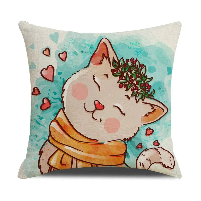 Funny Cats Print Pillow Case for Home Decor by Axyaa: 45x45cm Linen Cover