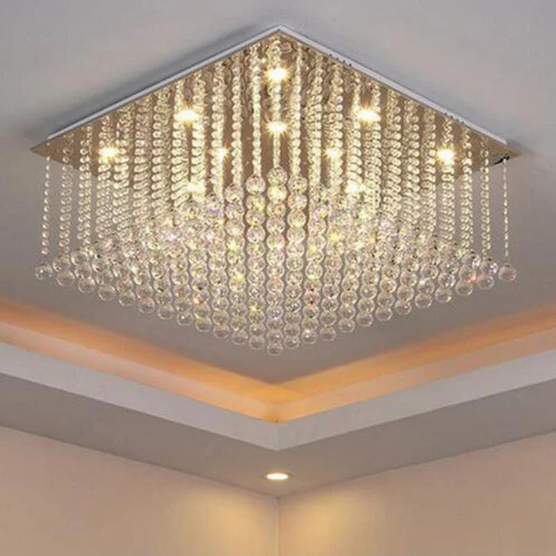 Axyaa Luxury Living Room Crystal Chandelier - LED Flush Mount Pendant Light