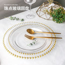 Axyaa Glass Bead Plate: Gold-Plated Round Pearl Steak Plate, Large Size
