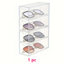 Axyaa Sunglass Display Case with Drawer: Clear Stackable Eyeglass Organizer Box