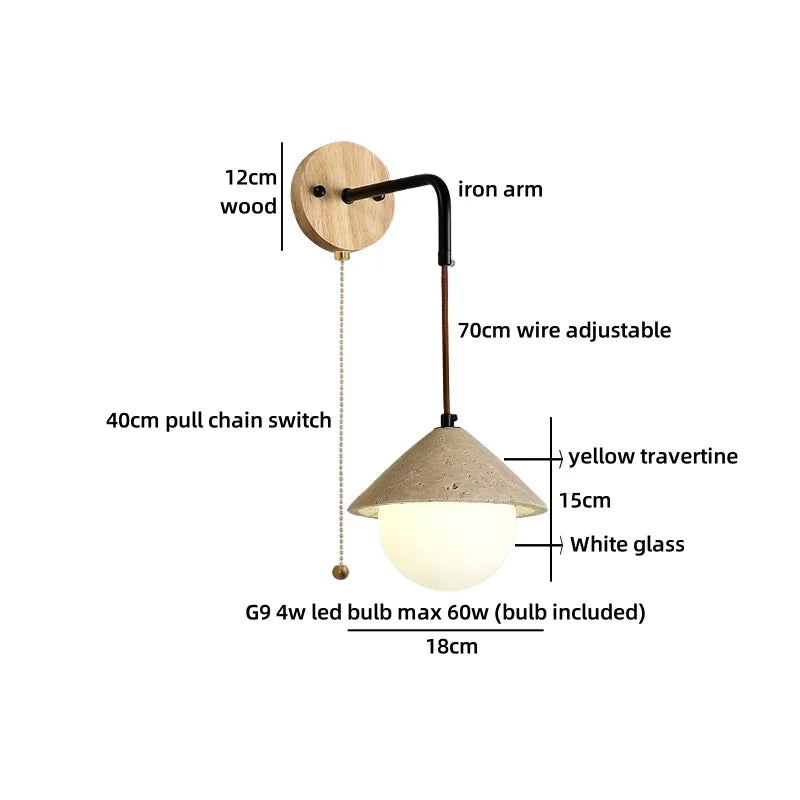 Axyaa Nordic LED Wall Lamp Travertine Wood Glass Stair Light