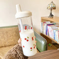 Axyaa Large Capacity Drinkware Set - Straw Plastic Cups with Leather Case & Lid