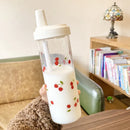 Axyaa Large Capacity Drinkware Set - Straw Plastic Cups with Leather Case & Lid