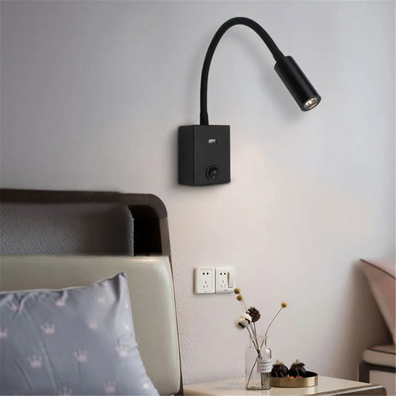 Axyaa Wall Reading Light with Gooseneck, USB Port Output, and Switch