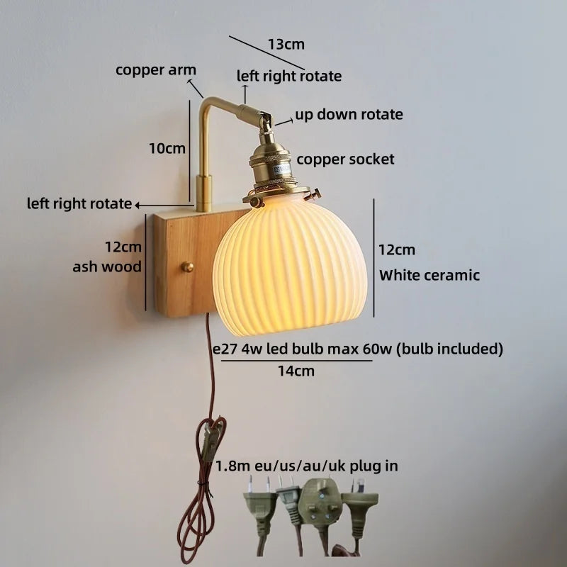 Axyaa White Ceramic LED Wall Lamp, Warm Light, Nordic Modern Round Flower Shade