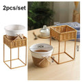 Axyaa Rustic Wicker Plant Stand with Flowerpot Indoor Decor Shelf