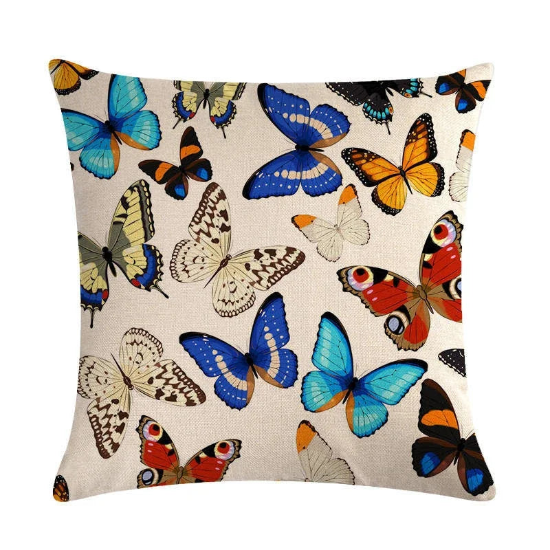 Butterfly Cotton Linen Throw Pillow Cover for Home & Car Decor - Axyaa