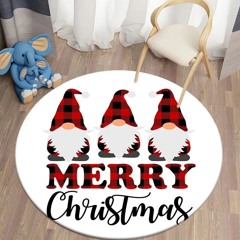 Axyaa Plaid Christmas Round Carpet - Non-Slip Home Decor Foot Mat