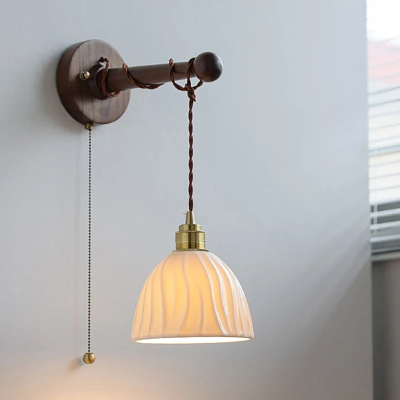 Axyaa Ceramic Wood Brass LED Wall Sconce for Home Decor