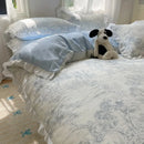 Axyaa Floral Leaf Queen Duvet Set - 4Pc Luxury Washed Cotton Bedding