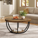 Axyaa Industrial 2-Tier Round Coffee Table with Storage Shelves