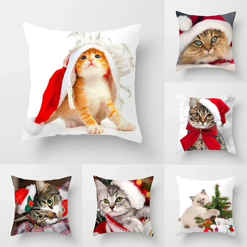 Axyaa Cat Dog Santa Hat Pillowcase for Home Decor