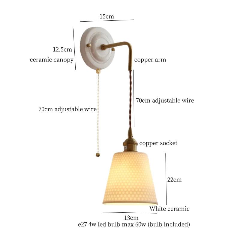 Axyaa Ceramic LED Wall Sconce: Polka Dot Interior Lamp for Bedroom, Bathroom, Loft