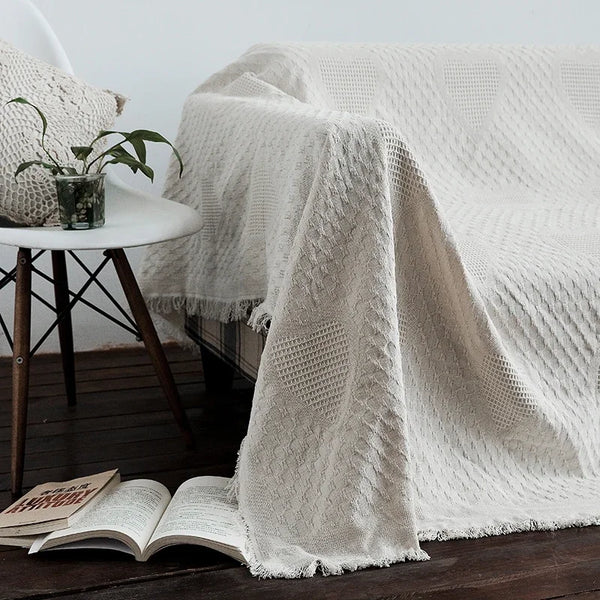 Axyaa Knitted Sofa Blanket with Tassel - Versatile Spring/Autumn Throw