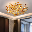 Axyaa Natural Jade Agate Leaf Ceiling Chandelier for Modern Living Room Decor