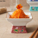 Axyaa Ceramic Gold-Edged High Footed Square Dessert Bowl for Molecular Cuisine