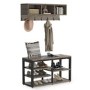 Axyaa Industrial Coat Rack Shoe Bench Set with Storage Cubbies
