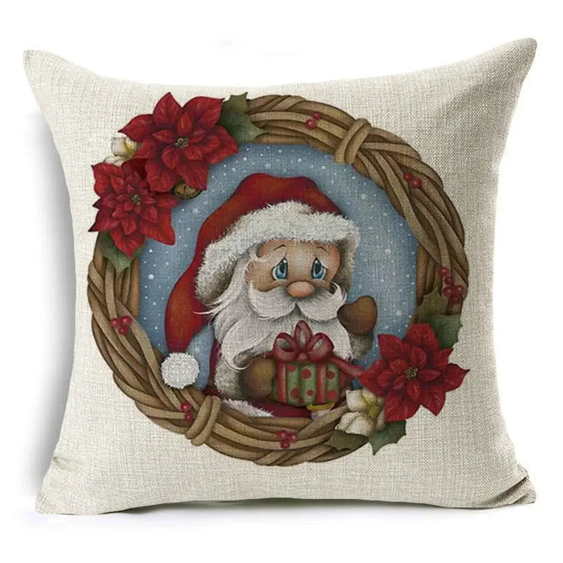 Axyaa Cartoon Christmas Linen Pillowcase Decoration 45cm*45cm, Perfect Gift for Home